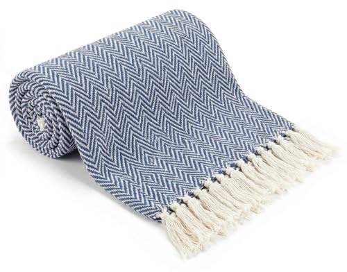 EHC Throw Blanket, Large Throws for Sofas Bed Sofa Settee Couch Reversible Bed Cover Over Bedspread, 178 x 254 cm, Navy Blue