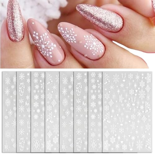 Evadollina Christmas Nail Stickers, 8 Stück Nagelkunst-Aufkleber, Nail Charms, Nagelsticker, Nagelsticker selbstklebend, Charms Nägel, Nageldesign, Weihnachten (Typ A)