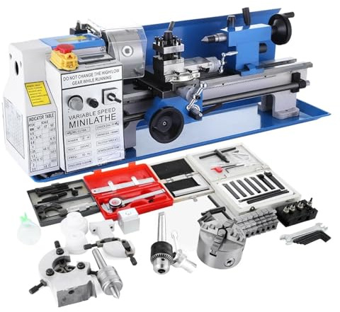 Mini Metal Lathe Machine 0-2500 RPM Variable Speed Bench Top Benchtop Wth 4 3 Jaw Chuck for Wood Turning Small and Portable