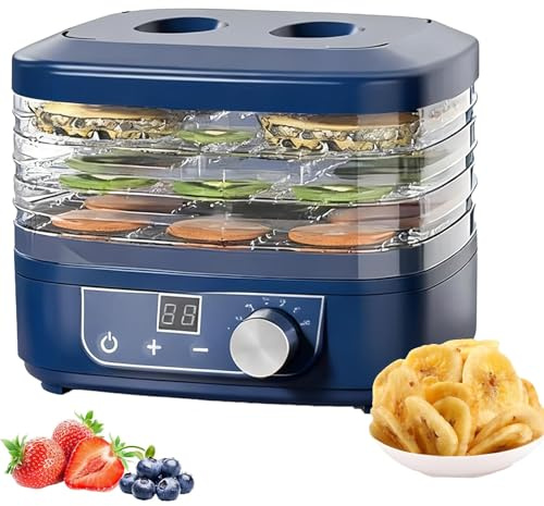 Deshidratador de Alimentos, Secadora Eléctrica con 3 Bandejas Extraíbles, Temperatura y Temporizador Ajustables, Circulación de Aire Caliente de 360°, Bandeja de Malla Transparente para Secar Frutas
