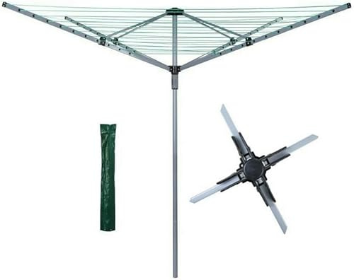 RHMM Heavy Duty 60M Rotary Clothes Airer 4 Arm Outdoor Washing Line with Ground Spike, Space-Saving Folding Garden Dryer Rack for Laundry, Patio & Home Use