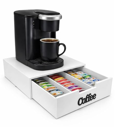 Cecaro Group Porta Cialde e Capsule in Bambù con Cassetto (3 Scomparti) Organizer elegante per cialde, capsule e tisane, scritta nera e scritta oro (scritta nera)