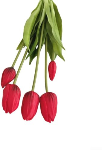 PE Artificiella tulpanblommor för hemträdgård dekoration erbjuder naturligt utseende och känsla med fjädrande kronblad och böjbara stjälkar för anpassade arrangemang (stor röd)