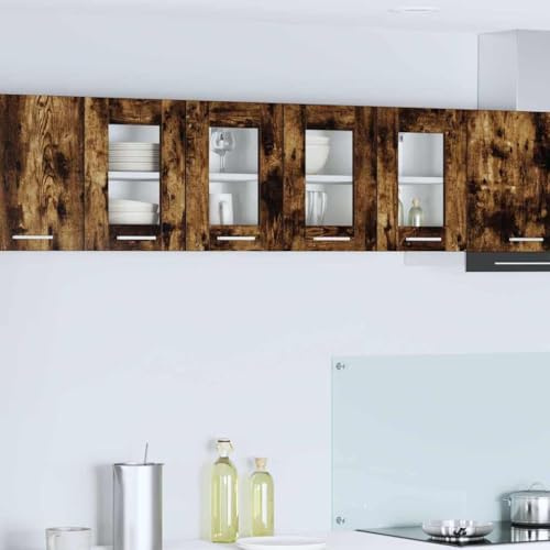Holepyr Armario colgante de roble ahumado, 60 x 31 x 40 cm, material de madera, moderno armario de cocina con mucho espacio para vajilla y utensilios de cocina en diseño elegante para almacenamiento y