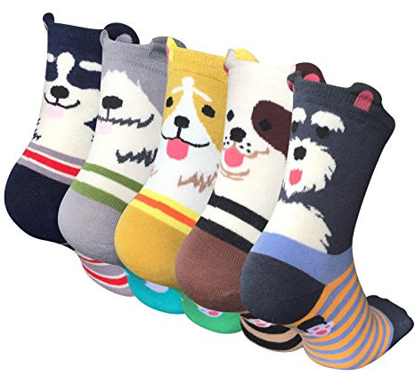 Chalier Cozy 5 Pairs Women Socks Funny Cute Animal Ladies Socks Cat Dog Sock Gifts for Women, One Size (Multicolour)