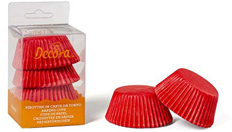 DECORA, 0339635 Pirottini Rosso, Comodissimi Pirottini per Cuocere, Presentare e Regalare Muffin, Resistono fino a 220°, In comodo Blister
