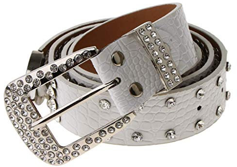Tubayia Damen Gürtel Kristall Strass Jeansgürtel Ledergürtel Hüftgürtel 110cm Länge (Weiß)