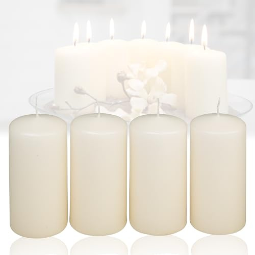 Candelo 4er Set Stumpenkerzen Weihnachten Ambiente Kerzen - Champagner 4,8cm x 8cm - Advent Weihnachtsdekoration - Weihnachtskerzen für Adventskranz