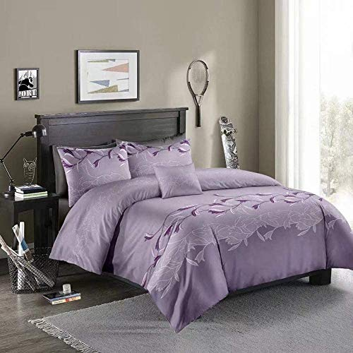 Purple Comforter Cover Single Size Embroidered Floral Bedding Set Jacquard Decorative 2 Pieces Vintage European Duvet Cover Set Polyester Bedspread Cover with 1 Pillowcase Microfiber Zipper Boys