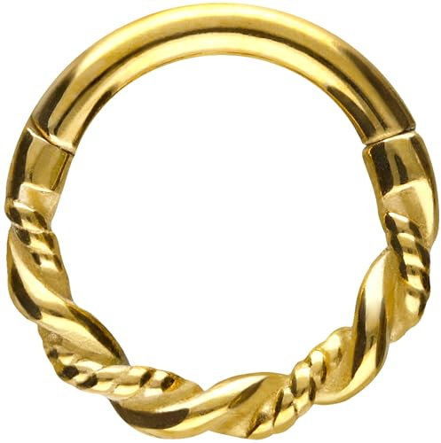 PIERCINGLINE Segmentring Clicker doppelt gedreht Chirurgenstahl Piercing für Nase Septum Ohr Helix Tragus Goldfarben 7 mm