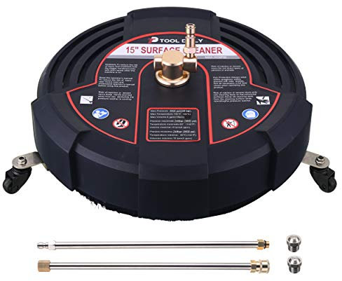 Tool Daily 15 Inch Pressure Washer Surface Cleaner Attachment with Wheels, with 2 Power Washer Extension Wands and 2 Replacement Nozzles, 3600 PSI