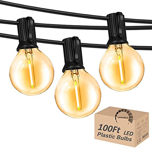 DAMAING Outdoor 100FT Globe String Lights with 52 Dimmable G40 Shatterproof LED Bulbs,Waterproof Connectable Patio Light for Backyard Hanging Lights,2700K Warm Glow