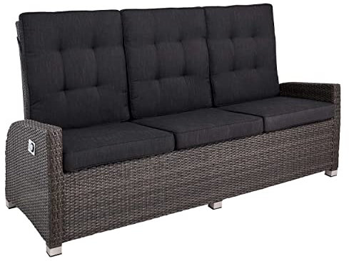 Möbel Jack Gartenbank Sitzbank Balkonbank Loungebank 3-Sitzer mit Verstellbarer Rückenlehne | Aluminium | Kunststoffgeflecht | Grau | BxHxT 211 x 108 x 88 cm