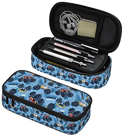 Perinsto Monster Truck Cars Muster Federmäppchen Große Kapazität Multi Fächer Schreibwaren Box Bleistift Tasche Halter Schreibtisch Organizer Für Schule Büro Zuhause