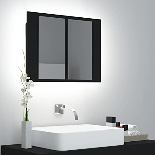 Tidyard LED Bad Spiegelschrank,LED Beleuchteter Badezimmer Spiegelschrank,Spiegelschränke für Bad mit LED, Wandschrank Wandspiegelschrank Schrank Badmöbel,mit 2 Regalböden,Schwarz 60x12x45 cm