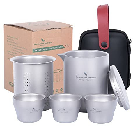 iBasingo Service à thé en titane avec filtre Machine à thé double couche Théière légère Outdoor Camping voyage portable tasse à thé Boissons métalliques au thé en vrac