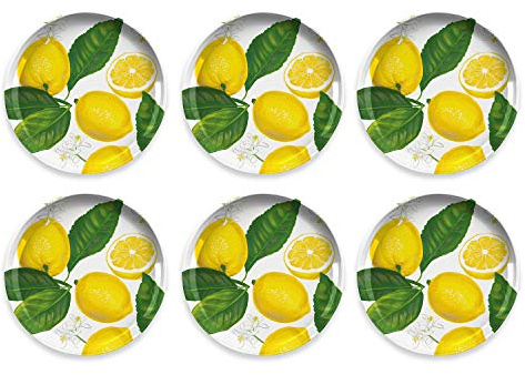 Abode Homewares Lemon Fresh 8.5'' Durable Melamine Salad Plates, Shatter-Resistant and Dishwasher-Safe Indoor/Outdoor Dinnerware for Salads, Appetizers, Desserts, or Side Dishes - Yellow - Set of 6