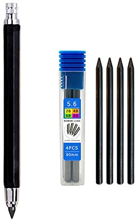 Lápiz de dibujo de metal de 5,6 mm con 4 juegos de minas 2B 4B 6B 8B 8B profesional para bocetos de arte Kawaii papelería se puede llenar (negro)