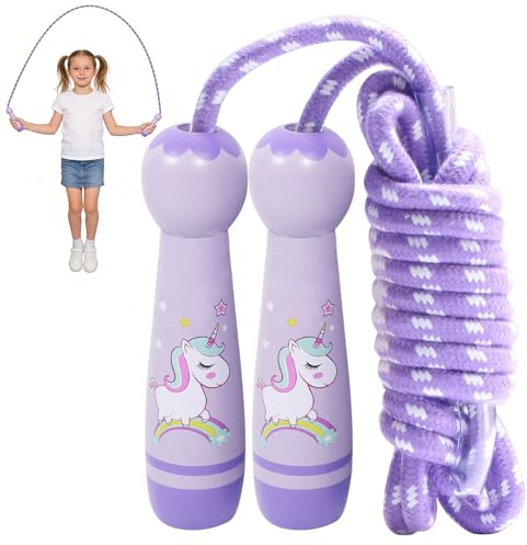 Hopprep – justerbara rephoppningar 260 cm med tecknat trähandtag, regnbåge hopprep, fitness & benutveckling, träningsgåva