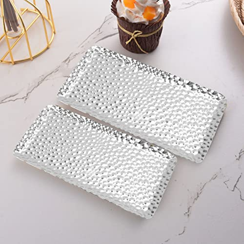 Bandeja Rectangular Martillada De Acero Inoxidable,Bandeja De Servir Rectangular De Acero Inoxidable Martillado para Sala De Estar Dormitorio Cocina Baño,19.5x9.5cm(Silver)