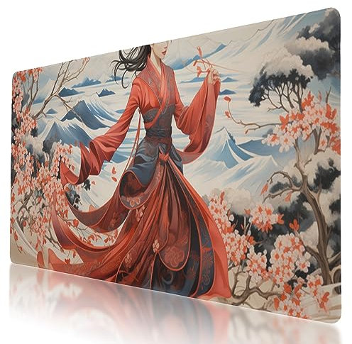 Großes Gaming-Mauspad mit Eiskunstlauf-Druck, 90 x 40 cm, genähte Kanten, rutschfeste Unterseite, wasserdichte Oberfläche