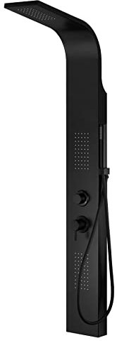 KOLMAN Duschpaneel Edelstahl mit Kopfbrause Schwarz ALTO Duschsystem Duschsäule