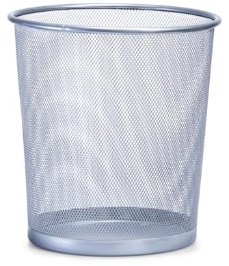 Basera Papierkorb Mülleimer, 28 x Ø26 cm (silber) | Metallgeflecht, Rund, Für Büro, Bad, Jugendzimmer & Kinderzimmer