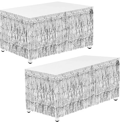 Qililandiy 2 Stück Lametta Vorhang Glitzer Vorhang Party Deko Tisch Folienfransen Vorhang 75 x 275cm für Partydeko Geburtstag Verlobung Hochzeit (Silber)