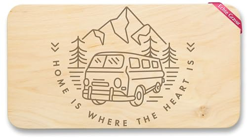 Shirtracer Frühstücksbrettchen Holz - Camping Frühstücksbrett - Home is where the heart is - Geschenk Wohnmobil Camper Geschenkidee Wohnwagen - 22x12 - Holz - für campingwagen zubehör wohnmobilfans