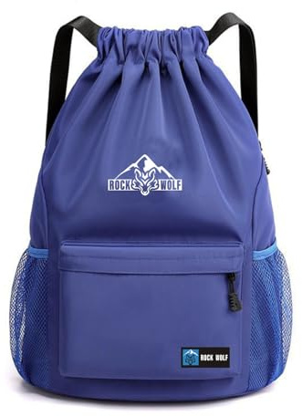 ROCK WOLF Título Final Mochila Saco Gym Impermeable | Mochila de Cuerdas Deporte para Hombre, Mujer y Niños | Bolsa de Cuerda Natación Piscina, Yoga, Viaje | Con Bolsillo Cremallera (Azul Claro)