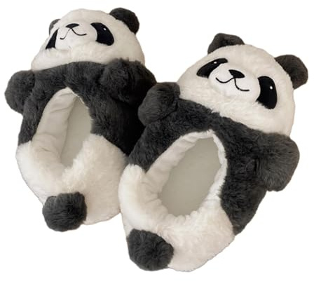 Perfeclan Chaussons d'hiver en peluche de panda pour femmes, pantoufles mignonnes à motif animal pour adultes, 27 cm