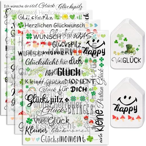 Hongma Rub On Sticker 14x19cm Glück Transfers 4PCS Sprüche für Raysin Keraflott Möbel Glas Holz DIY Deko Rub On Folie Rubons Aufkleber (Transparent Basispapier), FB-912 | Rub On Folie Rubons Aufkleber für Raysin DIY Transfers für Keraflott Gips Möbel Glas Holz DIY Deko