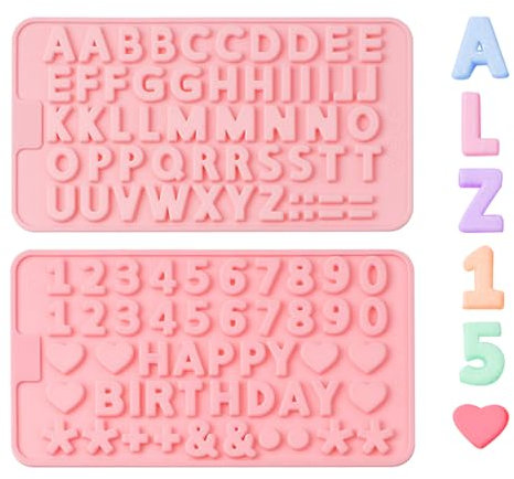 2 Pcs Silicone Letters Numbers Mold, Chocolate Fondant Candle Mould 0-9 Number A-Z Letter Alphabet Handmade Silicone Candy Chocolate Molds DIY Baking Mold for Cake Dessert Decoration (Type B)