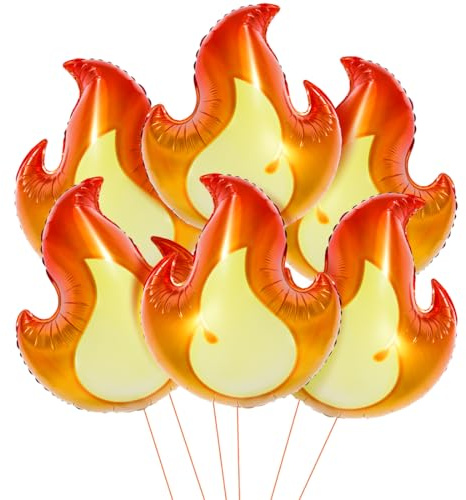 6 Stück Flamme Folienballon, XXL Flammenballons, Riesen Feuerballons, Rot Gelb Flamme Helium Ballon, Dekorative Folie Luftballons für Kinder Geburtstag Feuerwehrmann Thema Party