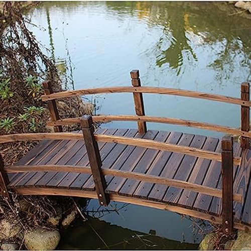 QIANMEI Gartenbrücke Rustikale Fischteich-Brücke Mit Doppelten Seitenschienen, 139,7 cm Große Begehbare Gartenbrücke Aus Holz, Dekoration, Dekoratives Element, Teiche, Bäche, Ränder, Außendekoration