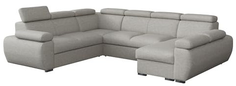 Mirjan24 Ecksofa Boston U mit Bettkasten und Schlaffunktion, Eckcouch, Polsterecke mit Einstellbare Kopfstützen, U-Form Sofa, Wohnlandschaft (Aragon 80, Seite: Rechts, 2r+R+2p+LC)