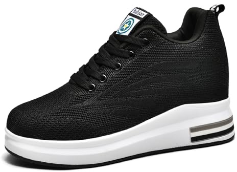 MIEHUIAI Sneakers Donna con Zeppa Interna Scarpe da Ginnastica Sportive Running Outdoor Tennis Fitness Casual Scarpe Traspiranti Plateau con Tacco 8.5cm(Nero 2301,38 EU)