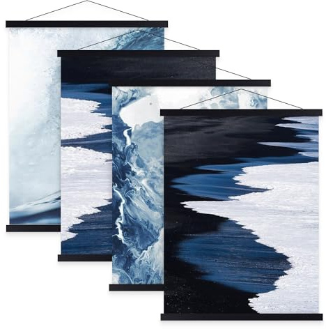 Sanauto Ensemble de 4 bandes B1 pour affiches, barre pour affiches, crochet magnétique en bois pour affiches, bandes pour cadre, cadre photo, 70 x 100 cm, 70 x 50 cm (71 cm, Noir, 4 packs)
