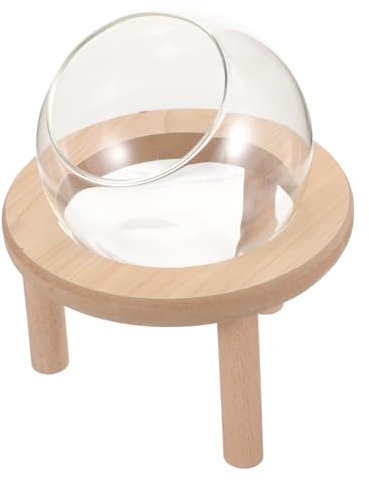 WOONEKY Glaskugel Sandbad Kasten Hamster Sandbadewanne Mit Holzsockel Transparent Kleine Haustierbadewanne Bad Zubehör Für Hamster Mäuse Kleintiere