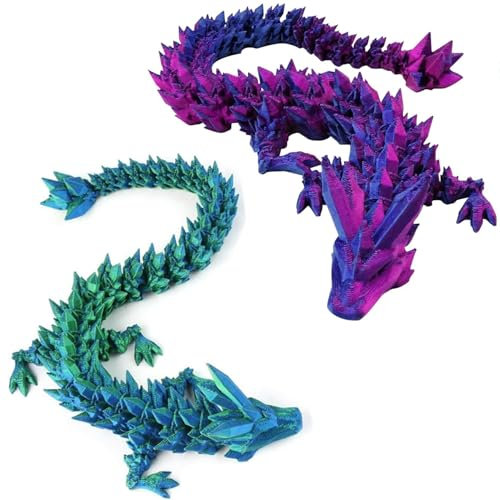 ysister 2 Stück Kristall Drachen Figur Dekor, 3D Gedruckter Drache, Voll Beweglicher Drache Kristalldrache, Für Autos, Büros, Erwachsene Kinder Geschenke Spielzeug