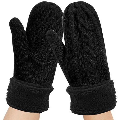 SOETDERT Handskar damer vinter varm, vantar damer, knythandskar damer, varma tjocka handskar vantar, vinterhandskar, stickade handskar jul gåva för kvinnor flickor, svart, 1
