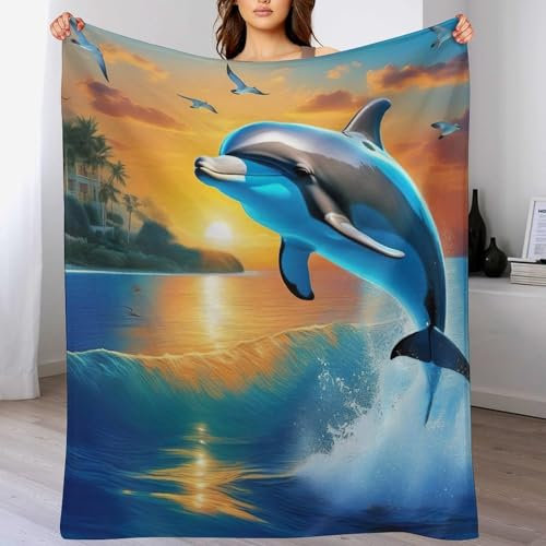 AAPZY Delfin Decke Super Soft Flannel Fleece Überwurfdecken Für Bettwsche Sofa Schlafzimmer Decken Wohnzimmer Reisen Vier Jahreszeiten Wohndecke （180×200cm）