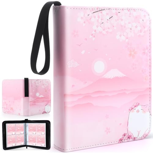 Aliceset Card Binder for Gifts 4 Pocket with 55 Sleeves 440 Cards Cute Collectible Trading Binder Case Album Holder Book for Game Sports Collection Organizer Supply(Sakura Cat)