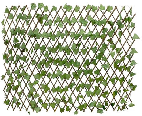 traliccio in vimini con edera artificiale, allungabile, 140 x 110 cm, traliccio in legno per piante rampicanti, aiuto per rampicanti, griglia per arrampicata
