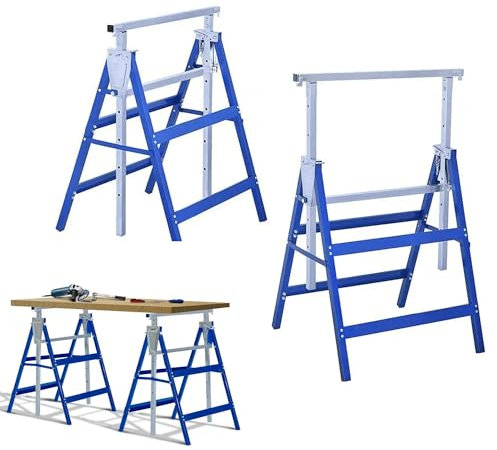 YRHome Set di 2 cavalletti da lavoro in 7 posizioni, altezza regolabile 80-130 cm, supporto pieghevole in metallo fino a 400 kg