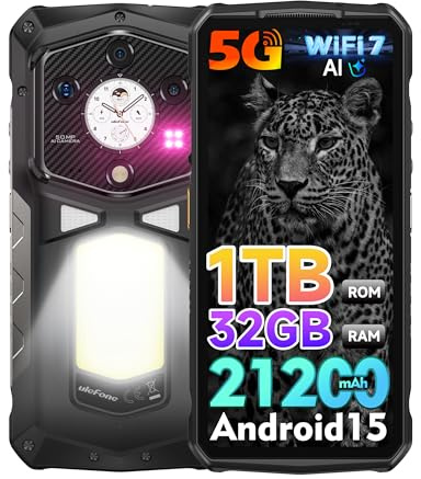 Ulefone Armor 29 Ultra Téléphone Portable Incassable 5G, 32Go+1To/SD-2To 21200mAh 120W AI Smartphone Caméra 50MP + 64MP Vision Nocturne, 6,67 FHD+ Android 15 AMOLED+1,04 Sous-écran 3-Slots/WiFi7/NFC