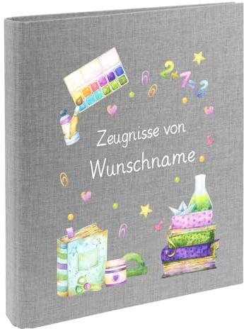 Personalisierte Zeugnismappe Ordner A4 für Zeugnisse – mit Wunschname & Schul-Motiv – Geschenk zur Einschulung, Schulabschluss oder erstem Zeugnis
