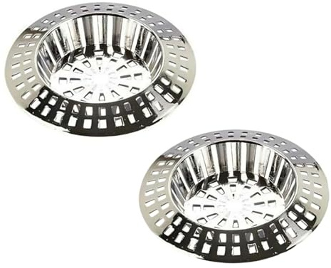 Abflusssieb aus Kunststoff, groß, 70 mm, Chrom, Kunststoff, Ersatz-Sieb, Abflussfilter, Haarstopfen für Küche, Bad, Badewanne, Dusche, 2 Stück