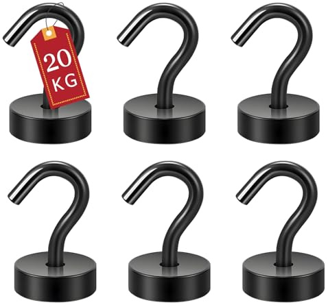 ATEWEITA Ganci Magnetic, Gancio Magnetico Extra Forti Neodimio Calamita con Gancio, Magnetic Hooks per frigorifero da cucina, soffitto, griglia, Piccoli (Nero, 25mm)