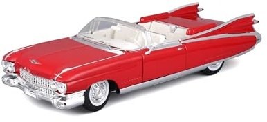 MAISTO Cadillac Eldorado Biarritz, Cabrio`59, röd-vit, Premier Edition – modellbil 1:18, originaltrogen samlarbil, leksaksbil med rörliga dörrar och huva, från 3 år (536813R)